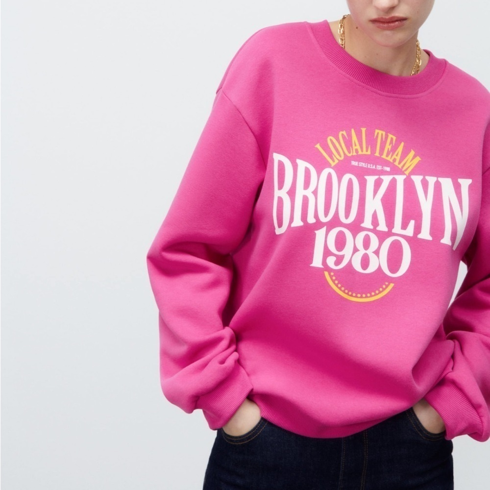 Zara pink Brooklyn logo sweatshirt. Size L